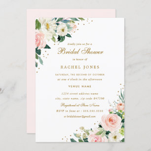 Floral Blush Pink Gold Bridal Shower Invitation