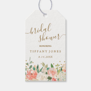 Floral Blush Pink Gold Confetti Bridal Shower Gift Tags
