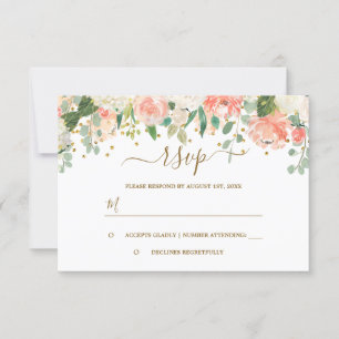 Floral Blush Pink Gold Confetti RSVP Card