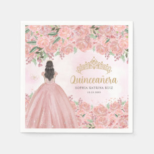 Floral Blush Pink Gold Dress Princess Quinceanera Napkin