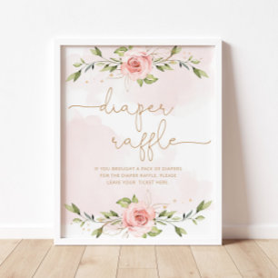 Floral blush pink gold foil diaper raffle Poster