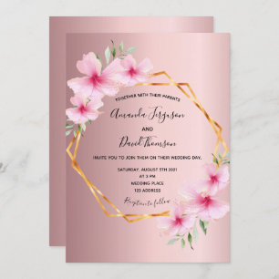 Floral blush pink gold geometric wedding invitation