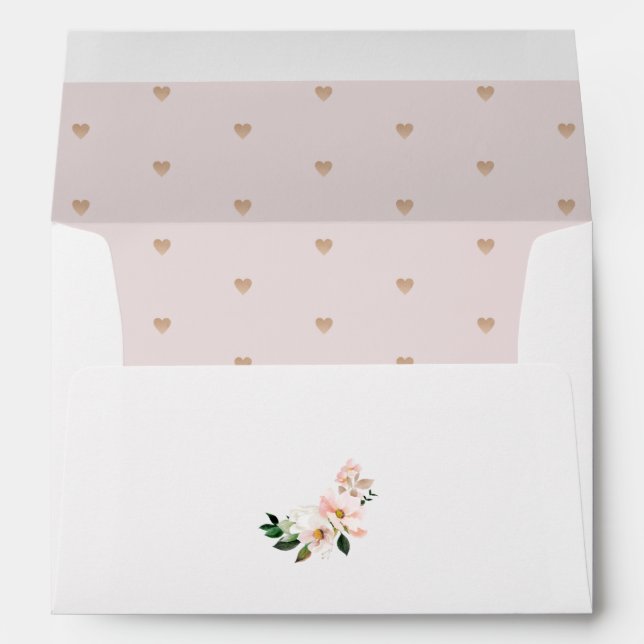 Floral blush pink  gold hearts elegant wedding envelope (Back (Bottom))