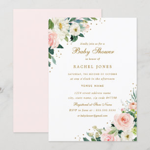 Floral Blush Pink Gold Wedding Baby Shower Invitation