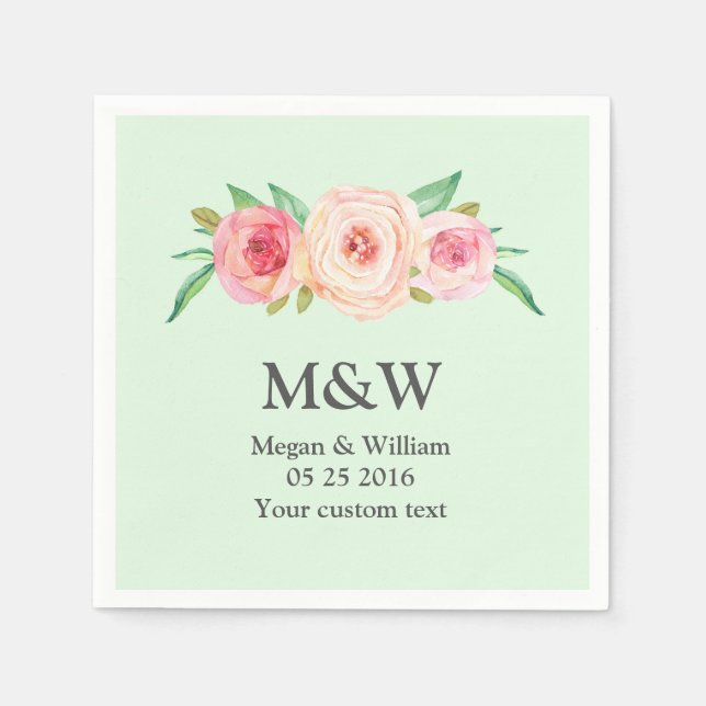 Floral Blush Pink Green Wedding Napkin (Front)