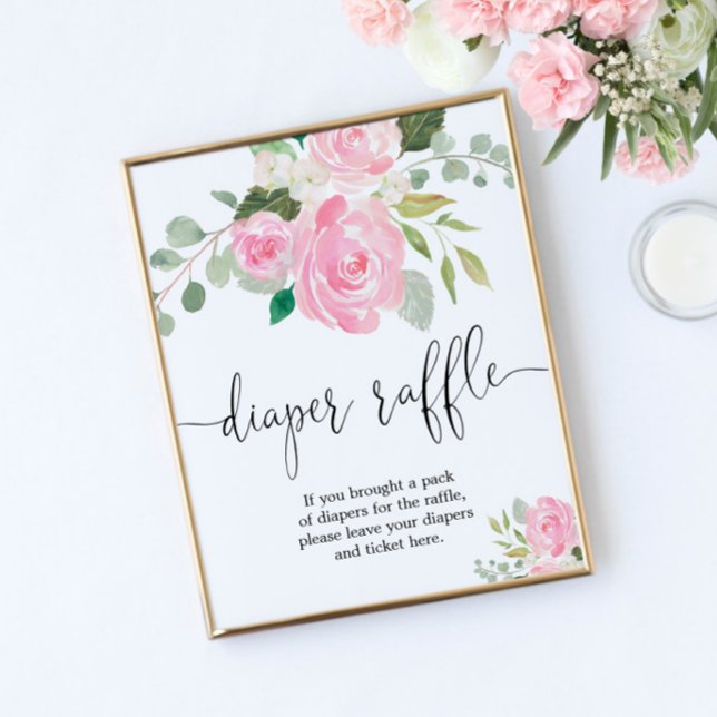 Floral blush pink greenery Diaper raffle sign (Creator Uploaded)