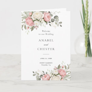 Floral Blush Pink Greenery Folded Wedding Program