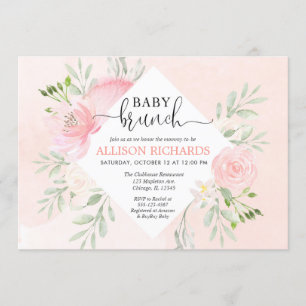 Floral blush pink greenery girl baby brunch shower invitation