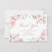 Floral Blush Pink Greenery Gold Baby Shower