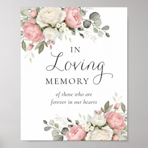 Floral Blush Pink Greenery In Loving Memory Sign