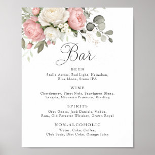 Floral Blush Pink Greenery Wedding Bar Sign