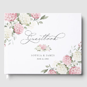 Floral Blush Pink Hydrangea Greenery Wedding Guest Book