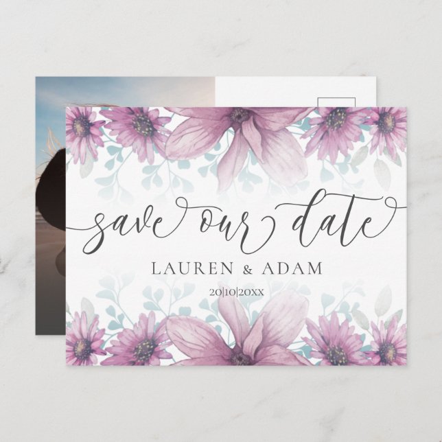Floral Blush Pink Magnolia Save the Date Wedding  Announcement Postcard (Front/Back)