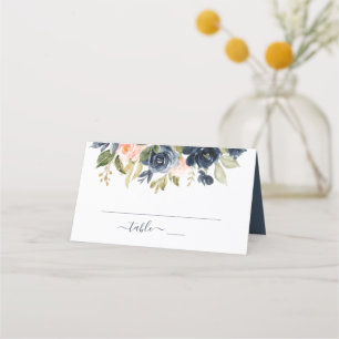 Floral Blush Pink & Navy Frame Elegant Wedding Place Card