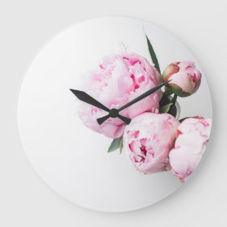 Floral Blush Pink Peonies Large Clock