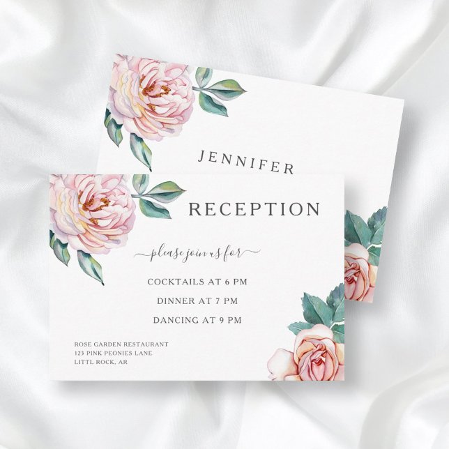 Floral Blush Pink Peonies Wedding Reception Enclosure Card (Creator Uploaded)