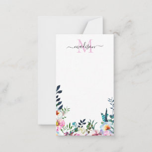 Floral Blush Pink Peony Modern Botanical Monogram Card