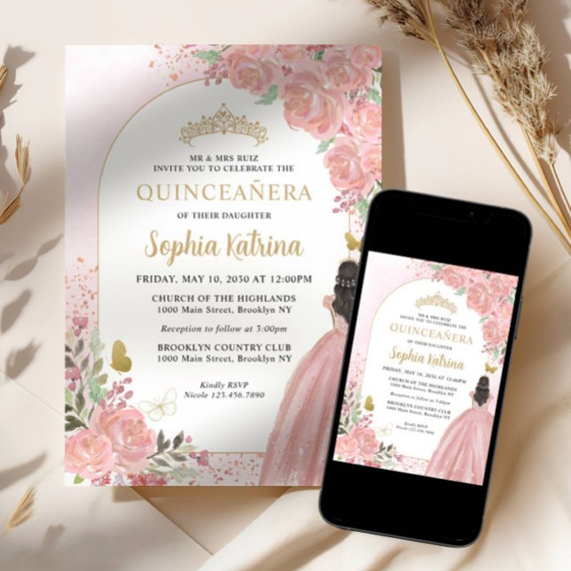 Floral Blush Pink Princess Birthday Quinceanera Invitation (Creator Uploaded)