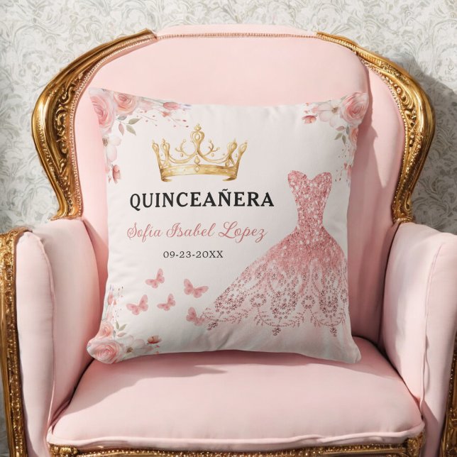 Floral Blush Pink Princess Quinceanera Cushion (Creator Uploaded)