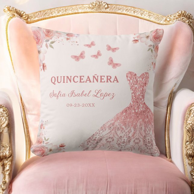Floral Blush Pink Princess Quinceanera Cushion (Creator Uploaded)