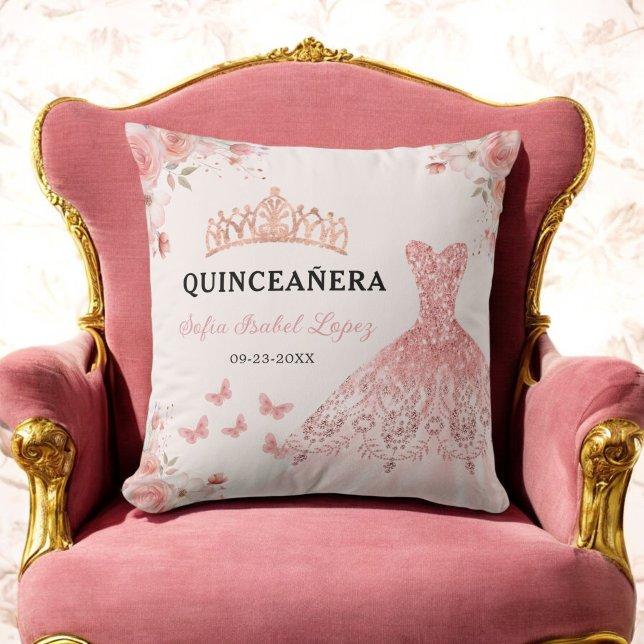 Floral Blush Pink Princess Quinceanera Cushion (Creator Uploaded)