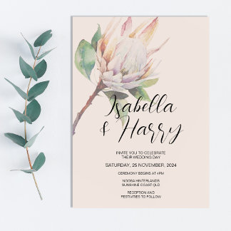Floral Blush Pink Protea Native Flowers Wedding Invitation