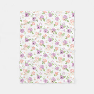 Floral Blush Pink Purple Bloom Greenery Fleece Blanket