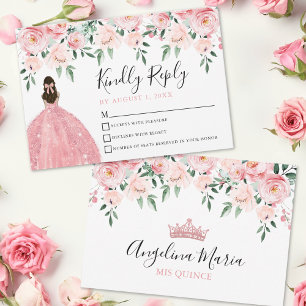 Floral Blush Pink Quinceanera RSVP Card