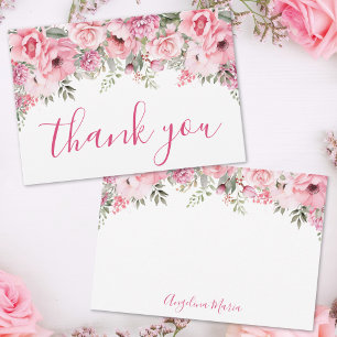 Floral Blush Pink Quinceañera Thank You Card
