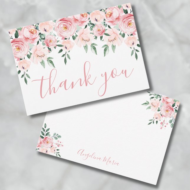 Floral Blush Pink Quinceañera Thank You Card (Floral Blush Pink Quinceañera Thank You Card)