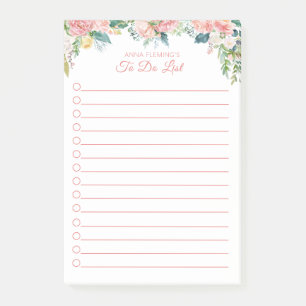 Floral Blush Pink Rose Script TO DO LIST Post-it Notes
