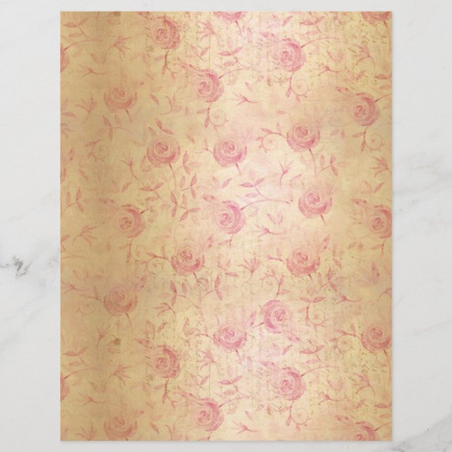 Floral Blush Pink Roses Damask Gold Shimmer (Front)