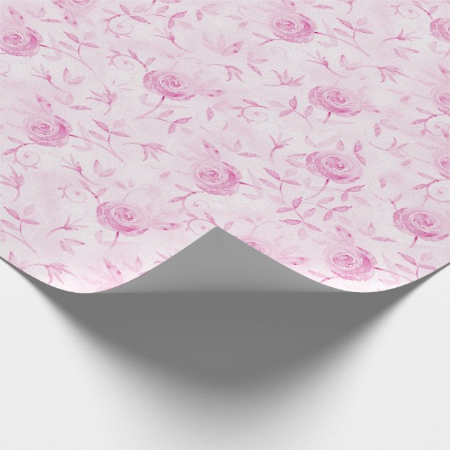Floral Blush Pink Roses Elegant Damask Wedding Wrapping Paper (Corner)