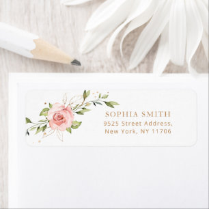 Floral blush pink roses eucalyptus return Address Label