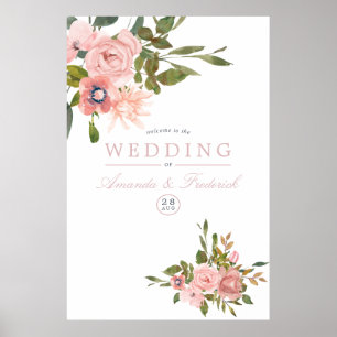 Floral Blush Pink Roses Wedding Welcome Poster
