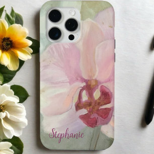  Floral blush pink silver monogram girly orchid  iPhone 15 Pro Max Case