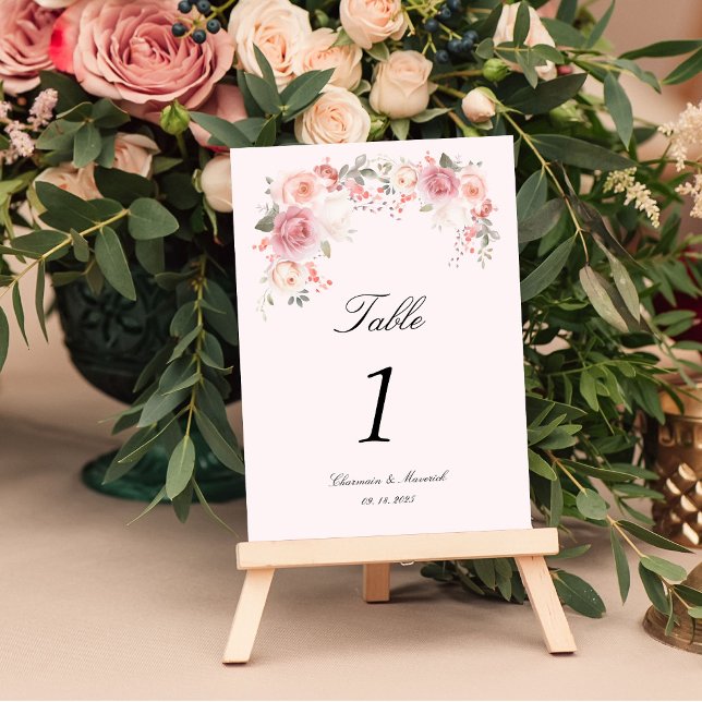 Floral Blush Pink Table Wedding  Table Number (Creator Uploaded)
