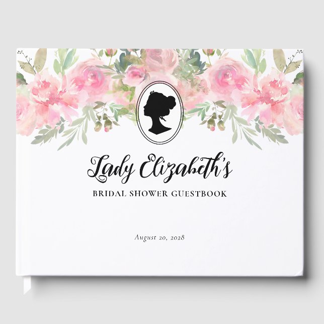 Floral Blush Pink Vintage Regency Bridal Shower Guest Book (Front)