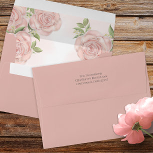 Floral Blush Pink Watercolor Roses Simple Pretty Envelope