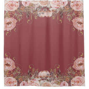 Floral Blush Pink Watercolor Vintage Rose Gold Shower Curtain