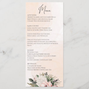Floral Blush Pink Wedding Menu