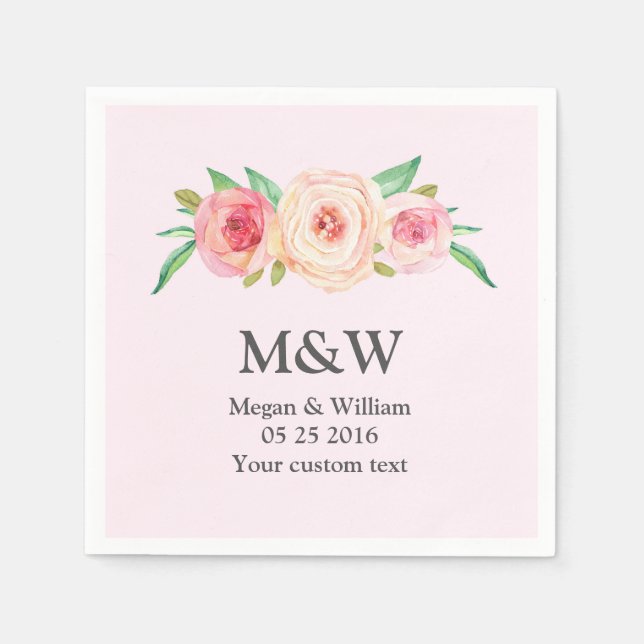 Floral Blush Pink Wedding Napkin (Front)