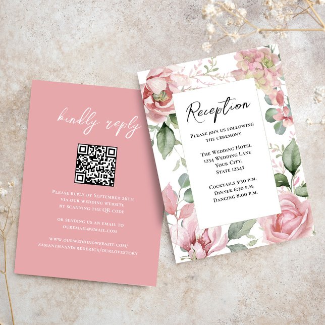 Floral Blush Pink Wedding Reception Enclosure Card (Elegant wedding reception with blush pink watercolor floral design. )
