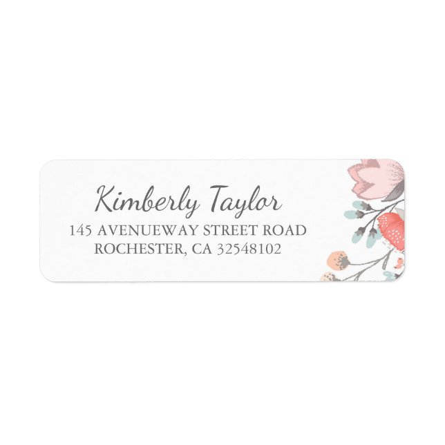 floral blush pink wedding return address label (Front)