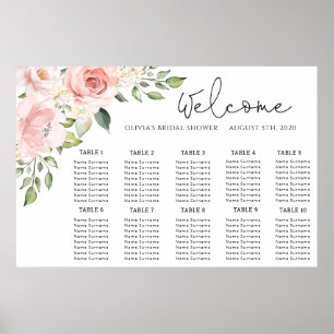 Floral blush pink wedding seating chart