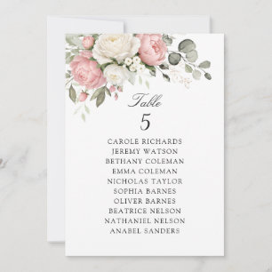 Floral Blush Pink Wedding Table Seating Chart Card