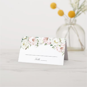 Floral Blush Pink White Peonies Elegant Place Card