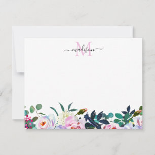 Floral Blush Pink White Peony Botanical Monogram Card