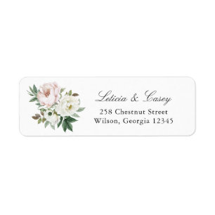 Floral Blush Pink White Peony Return Address Label