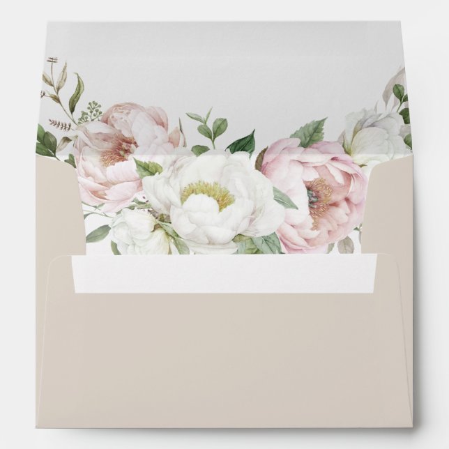Floral Blush Pink White Peony Wedding Envelope (Back (Bottom))